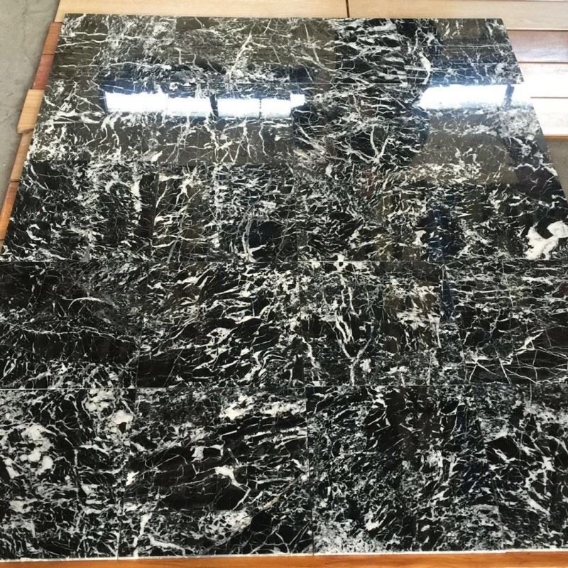 Marquina Black Marble Tiles With More White Veins - marble-tiles