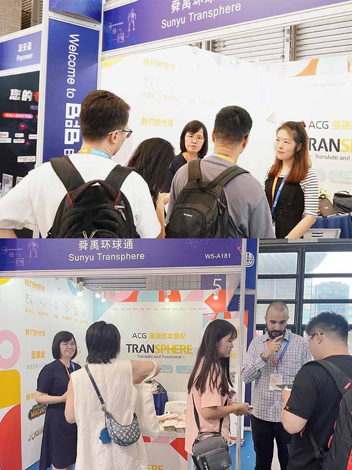 Transphere team working hard. Top picture, Nancy and Grace with clients. Bottom picture, from the left, Nancy, Hayley and Mehdi talking to clients.