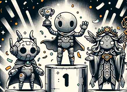 The 10 Best Game Localization Companies - A review. The image includes 3 game character standing on a podium in the 1st, 2nd and 3rd position.