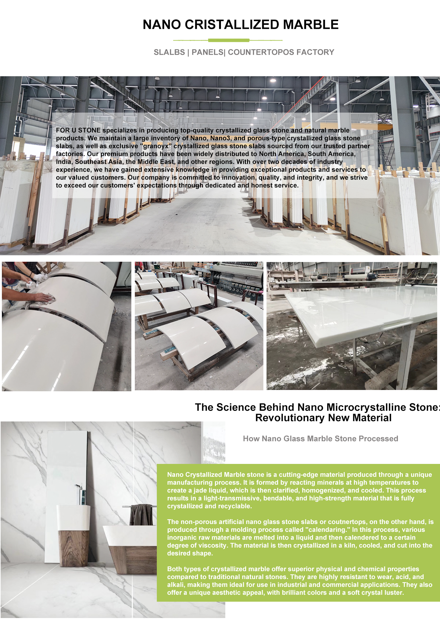 Chinese Leading Nano Glass Marble Slabs and Countertops Factory FOR U STONE