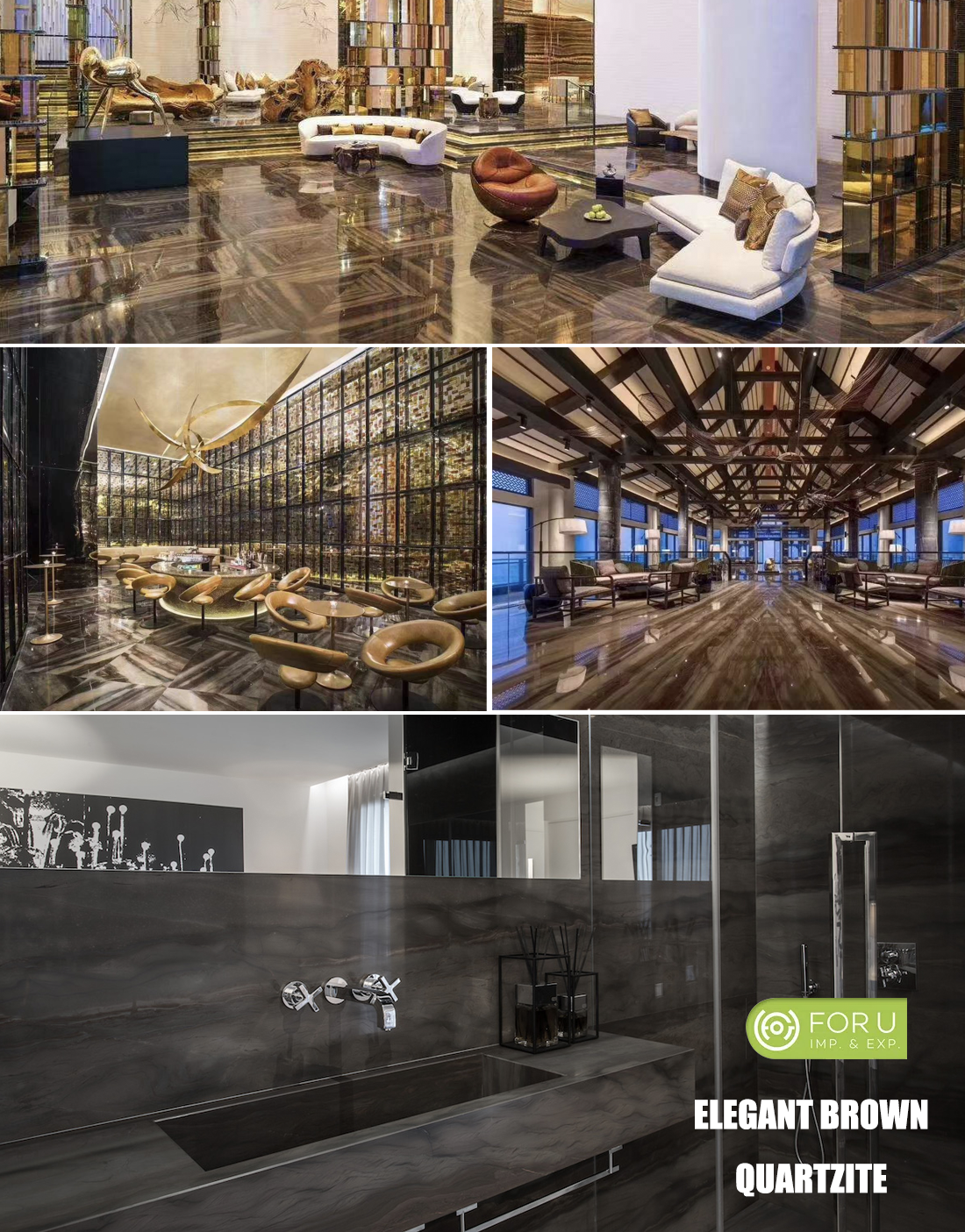 Elegant Brown Quartzite Countertops and Flooring Tiles of W Hotel Projects
