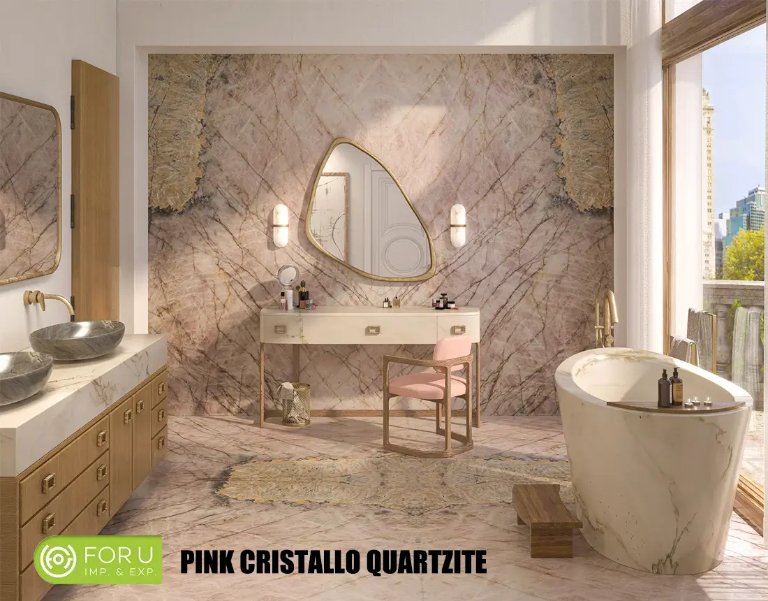 Pink Cristallo Quartzite Bathroom Floor and Wall Project FOR U STONE