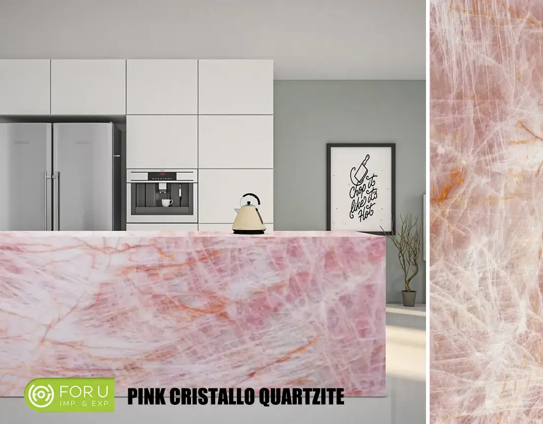 Cristallo Pink Quartzite Kitchen Countertops by FOR U STONE