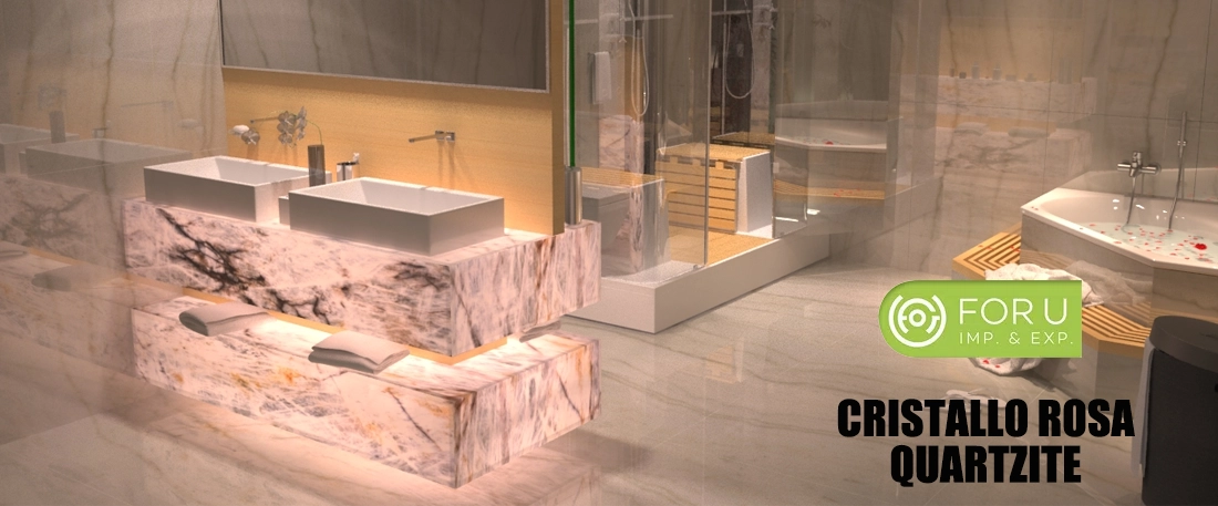Luxury Backlit Cristallo Rosa Quartzite Bathroom Countertops