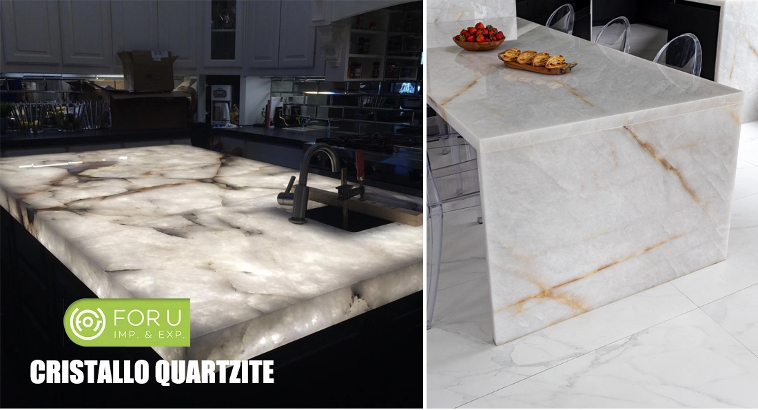 Cristallo Quartzite Backlit Kitchen Countertops