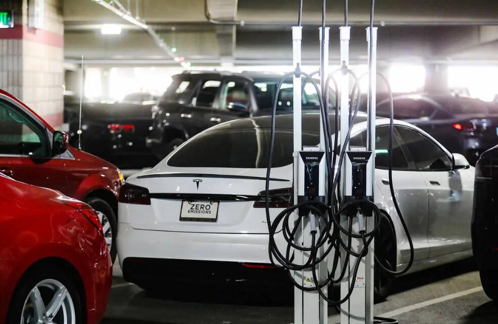 Charging stations with cable management system installed at Las Vegas