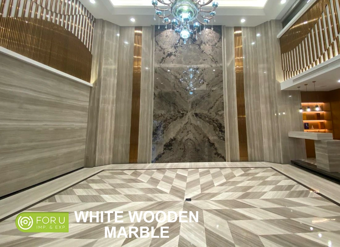 Wooden White and Grey Wooden Marble Waterjet Flooring Projects FOR U STONE
