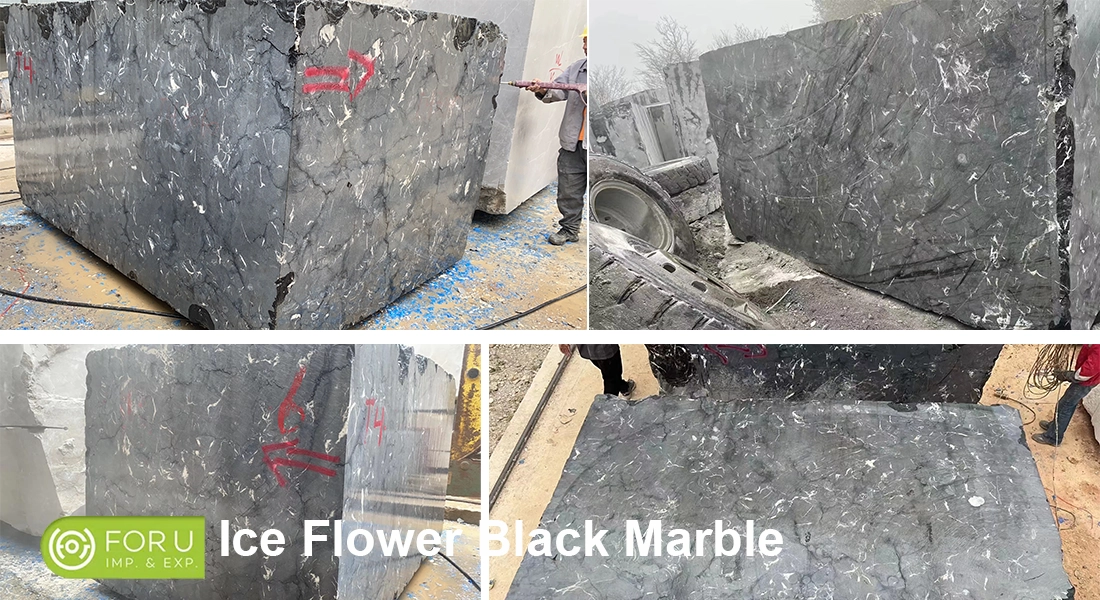 Ice Flower Black Marble Raw Blocks FOR U STONE