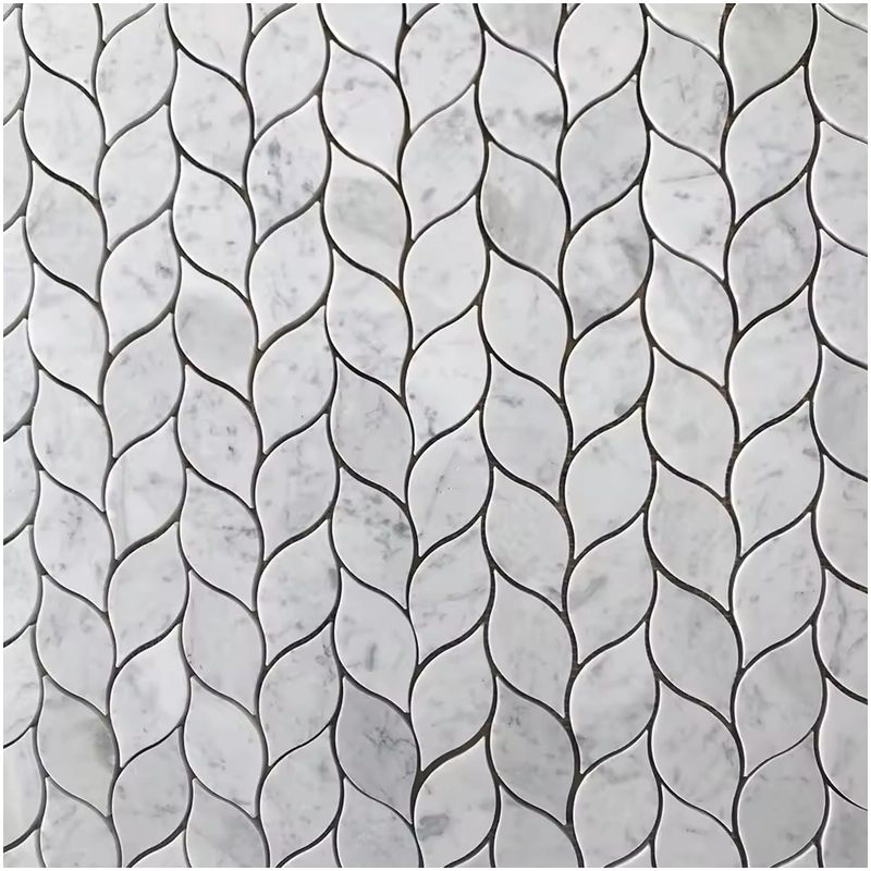 Waterjet Leaf Carrara White Marble Mosaic Tiles
