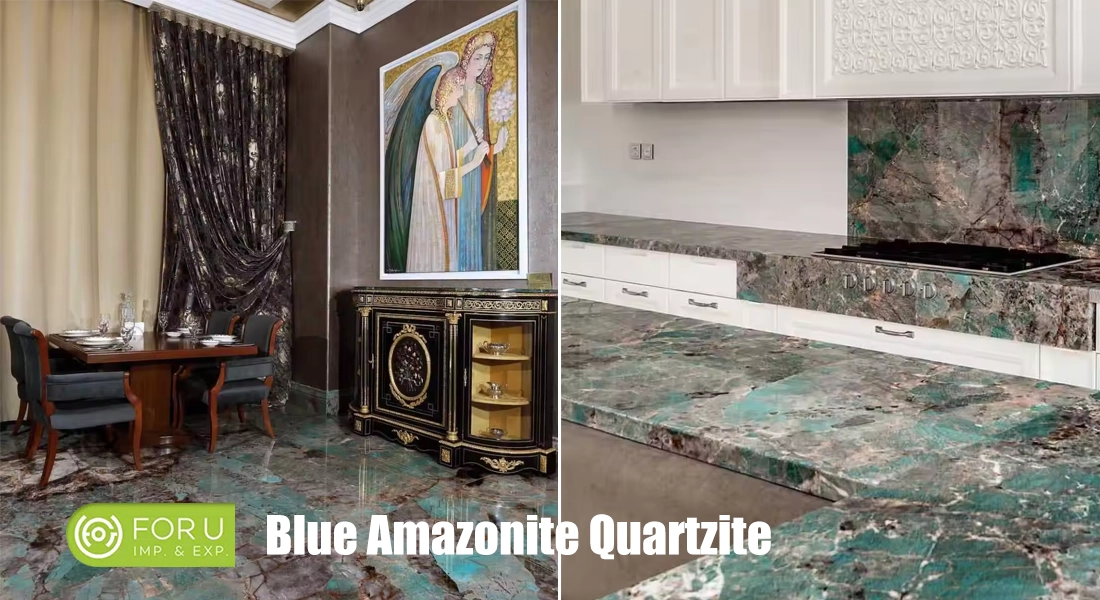 Luxury Blue Amazonite Blue Quartzite Floor Tile and Worktops Factory For U STONE