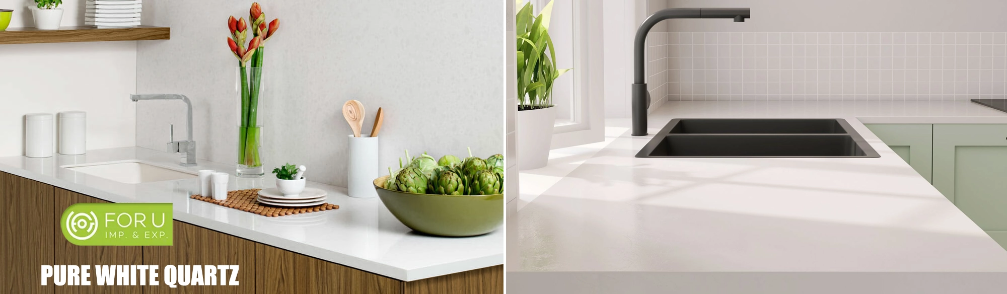 Pure White Quartz Kitchen Countertop projects FOR U STONE