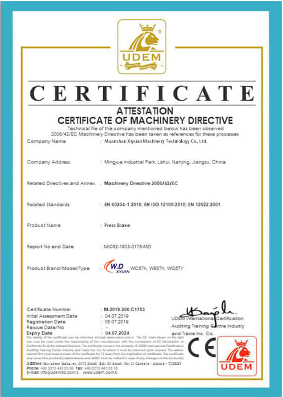 certificado de maquinaria xiyuan 1